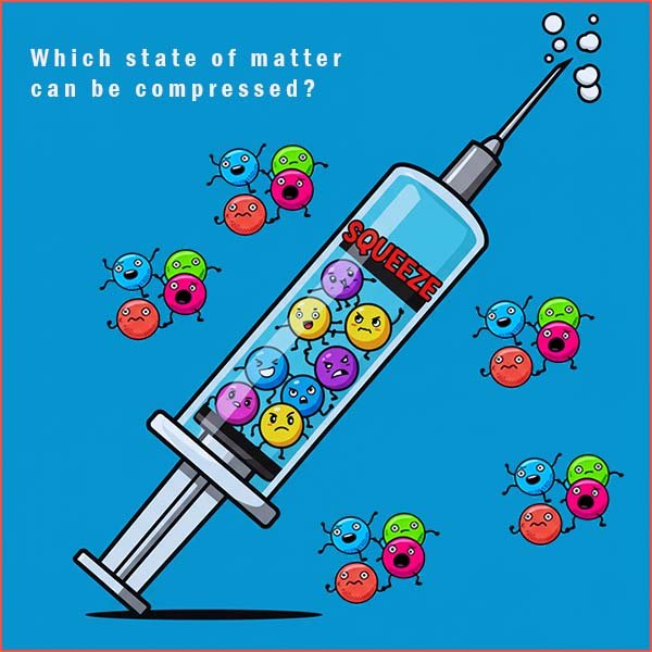 Image shows particles in a gas being compressed in a syringe.